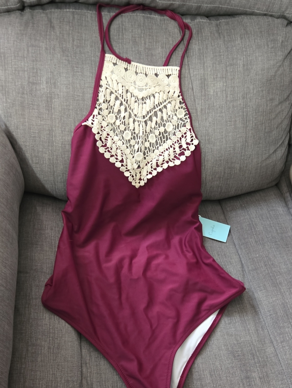Crochet-Trim One-Piece Swimsuit in Berry